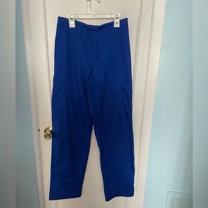 Small womens blue scrub oants pockets drawstring